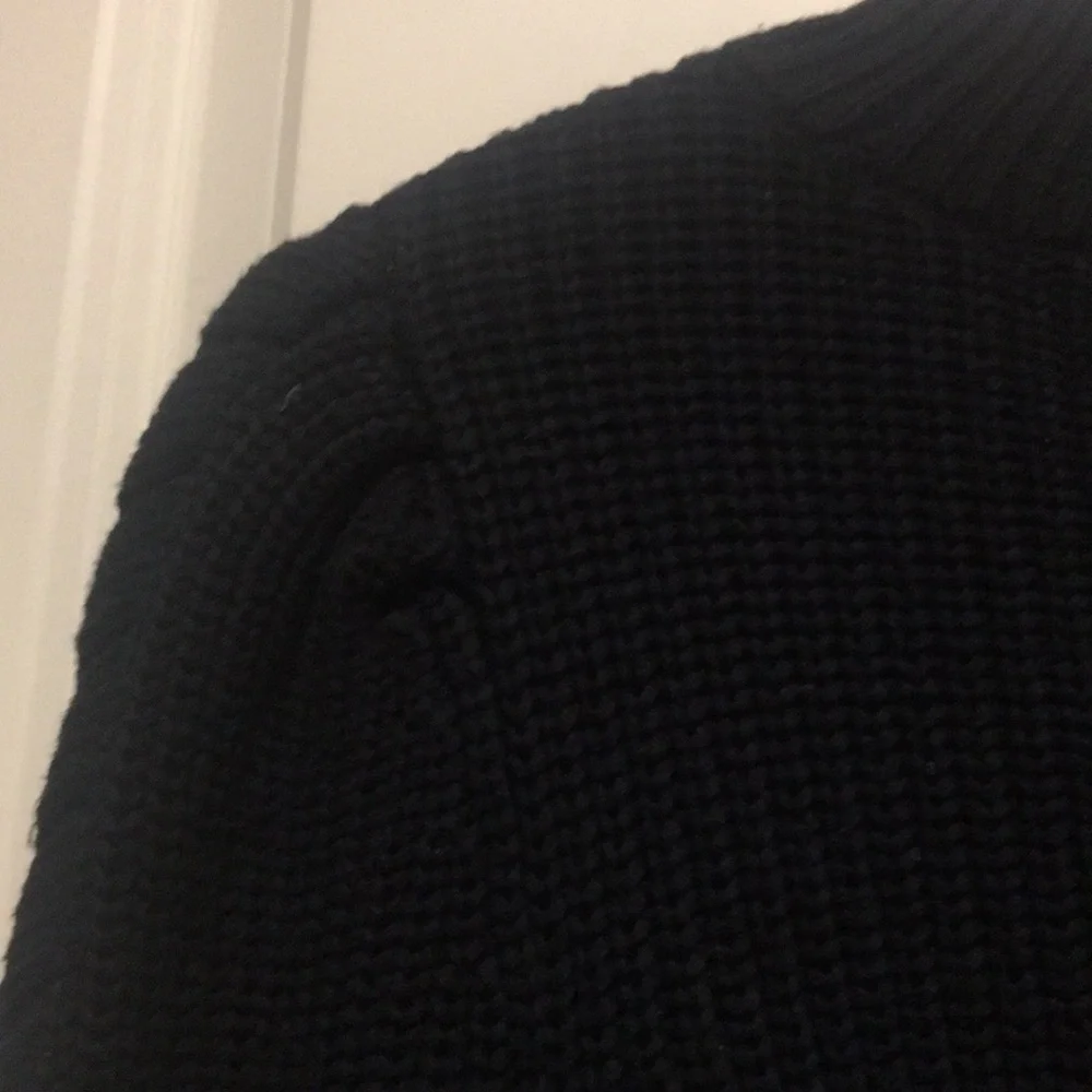 Aqua Pullover Knit Sweater high neck braid detail arms/pleat shoulders size M